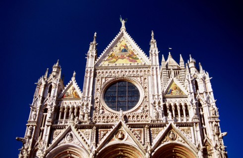 ITALY, Tuscany, Sienna, The ornate frontage of the Cathedral