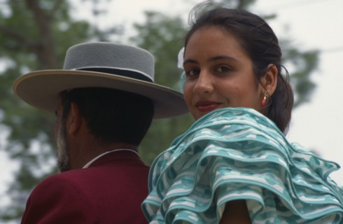 SPAIN, Andalucia, Jerez de la Frontera, Close shot of couple in traditional dress at Jerez Horse