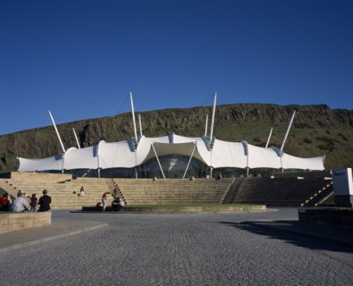 SCOTLAND, Lothian, Edinburgh, Holyrood Road.  Our Dynamic Earth Exhibition building exterior with