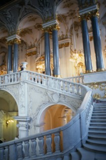 RUSSIA, St. Petersburg, The Winter Palace of the Hermitage Museum.  Detail of the Jordan Staircase