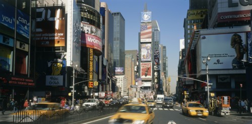 USA, New York, Manhattan, "Times Square.  Daytime view with traffic and advertising hoardings,