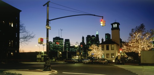 USA, New York, Manhattan, Lower Manhattan.  Post September 11 skyline from Old Fulton Street in