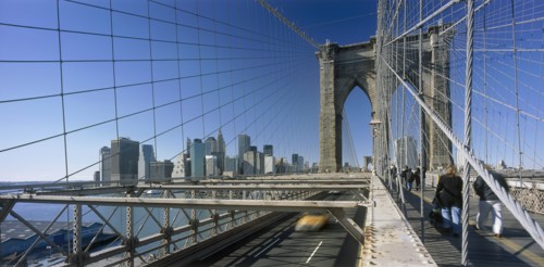 USA, New York State, New York, Lower Manhattan.  Post September 11 skyline from Brooklyn Bridge