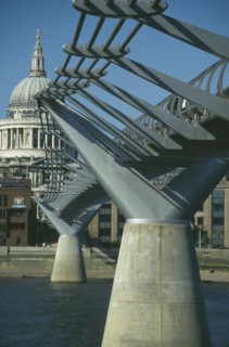 ENGLAND, London, Millennium Bridge. View of section with St Pauls Cathedral in the background.