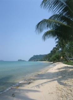 THAILAND, Trat Province, Koh Chang, "Lonley Beach, Aow Bai Lan. View along the sandy bay with palm
