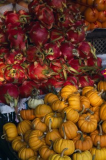 THAILAND, North, Chiang Mai, Wholesale Food Market.  Squash and Dragon fruit displayed on market
