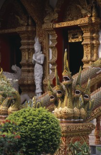 THAILAND, North, Chiang Mai, Wat Bupparam Temple on Tha Phae Road. Temple exterior with elaborate
