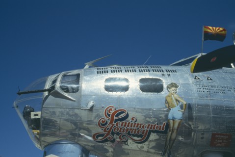 TRANSPORT, Air, Old Non-Fighter, US Army plane now Sentimental Journey exhibit.  Detail of exterior