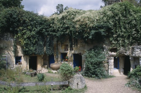 FRANCE, Loire, Les Maisons Trogladytes / La Fosse de Forges. Old style cottages rooved by