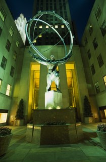 USA, New York , New York City, Rockerfella Centre with Lee Lawries Atlas illuminated at night
