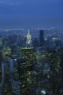 USA, New York , New York City, View over Mid Manhattan and the Chrysler building illuminated at