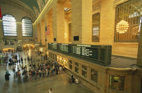 USA, New York, New York City, View over Grand Central Station with queues of people at the ticket