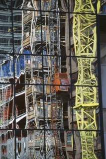 ARCHITECTURE, Detail, Mirror panels of building reflecting scaffold tower and surrounding