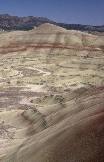 USA, Oregon, John Day Fossil Beds. View over multicoloured striped hills