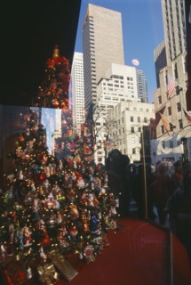 USA, New York State, New York, Fifth Avenue window display showing brightly decorated christmas
