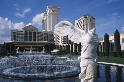 USA, Nevada, Las Vegas, Caesar’s Palace hotel and casino with headless statue in the foreground