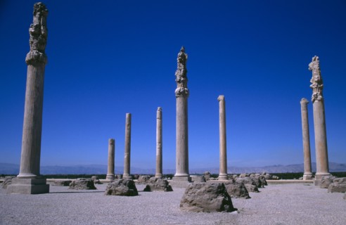 IRAN, South, Persepolis, Fifth century BC Archaemenid palace complex.  Stone columns originally