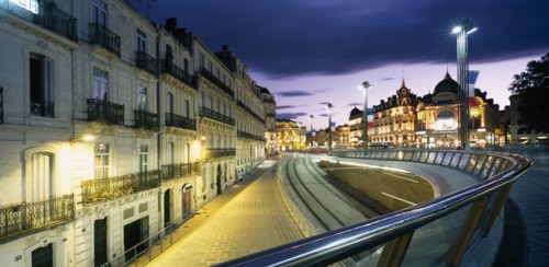 FRANCE, Languedoc-Roussillon, Herault, "Montpellier.  Place de La Comedie, illuminated at night."