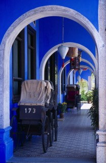 MALAYSIA, Penang, Georgetown, Cheong Fatt Tze Mansion. View through series of covered archways