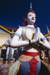 MALAYSIA, Penang, Georgetown, "Wat Chayamangkalaram.  Exterior, temple statues."