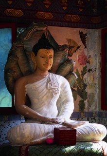MALAYSIA, Penang, Georgetown, "Wat Chayamangkalaram.  Interior with seated Buddha figure in