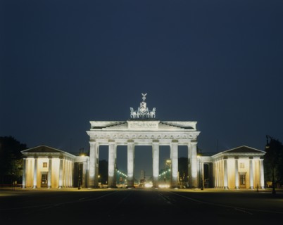 GERMANY, Berlin State, Berlin, Brandenburg Gate floodlit at night seen from the front