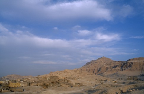 EGYPT, Upper Egypt, Old Qurna, General view of the village with the Tombs Of The Nobles on the