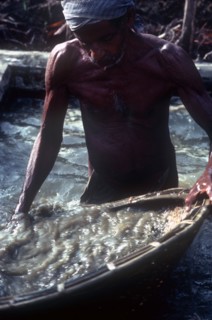 SRI LANKA, Ratnapura, Gem miner panning for gems