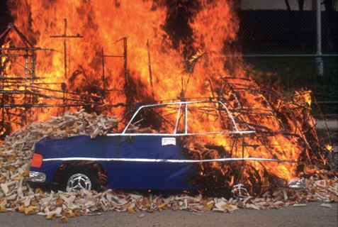 SINGAPORE, Religion, "Burning offerings, including an image of a car on the first anniversary of a