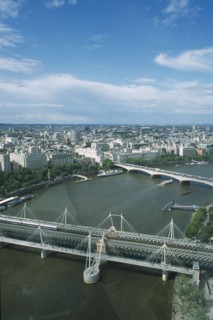 ENGLAND, London, View over the skyline and river Thames from the London Eye.
