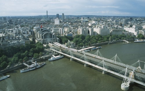ENGLAND, London, View over the skyline and river Thames from the London Eye.