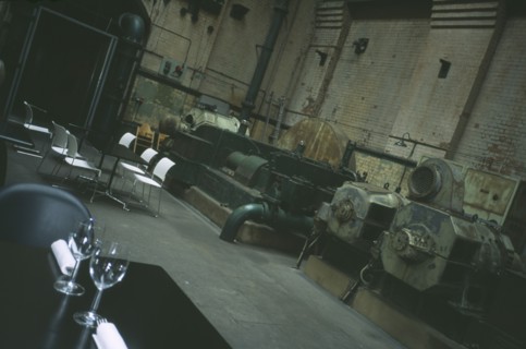 ENGLAND, London, Interior of the cafe inside the Wapping Project . Gallery space in a converted