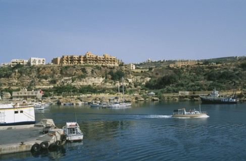 MALTA, Gozo, Mgarr, Harbour overlooked by cathedral