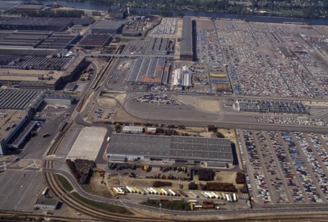 FRANCE, Ile de France, Flins, Aerial view over Renault factory.