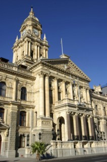 SOUTH AFRICA, Western Cape, Cape Town, City Hall neo classical facade and clock tower which is a