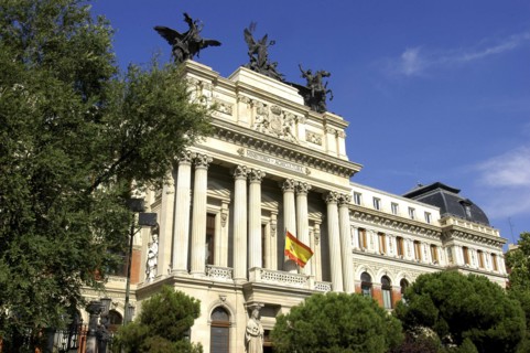 SPAIN, Madrid, Ministerio de Agricultura. Columned facade with three allegorical sculptures a top