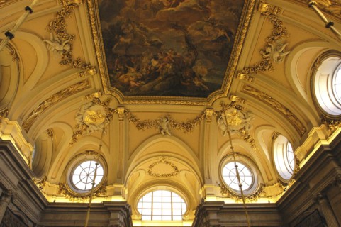 SPAIN, Madrid, Palacio Real or Royal Palace ceiling detail