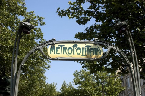 FRANCE, Ile de France, Paris, Art Nouveau style Metropolitan sign in green wrought iron