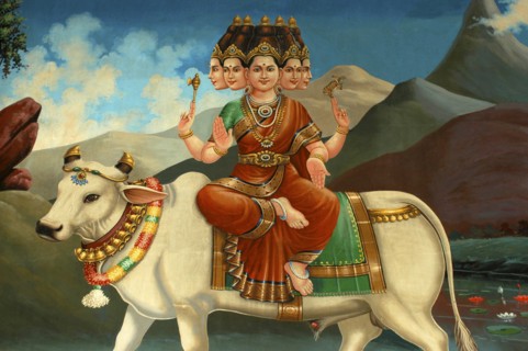 SINGAPORE, Central, Chinatown, Sri Mariamman Temple. Detail of brightly coloured Hindu painting