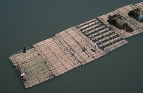 MYANMAR, Transport, Log rafts on the Irrawaddy River.