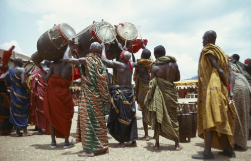 GHANA, People, Ashanti, Group of Ashanti funeral drummers
