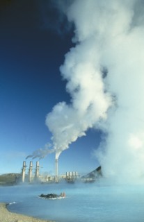 ICELAND, Svartsengi, The Blue Lagoon beside the geothermal power plant whose waters are therapeutic