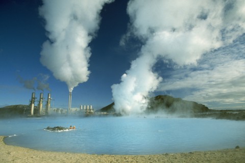 ICELAND, Gullbringu, Reykjanes Peninsula, The Blue Lagoon beside Svartsengi geothermal power plant