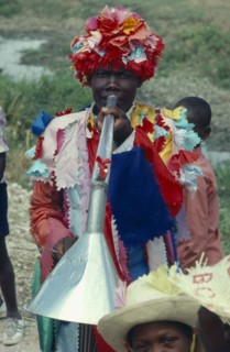 HAITI, Religion, Voodoo priest at Ra Ra dance. The Voodoo years comes to a climax at Lent and