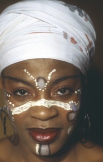 NIGERIA, People, Women, Portrait of woman wearing African make up