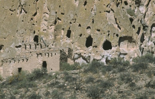 USA, New Mexico, Bandalier, Anasazi Indian cave dwellings in the national monument