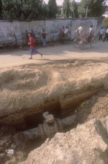 BANGLADESH, Dhaka, Exposed automatic valve in major underground gas distribution pipe supplying