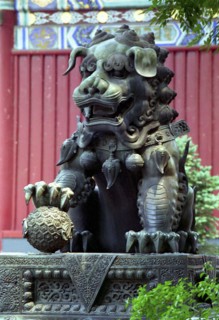 CHINA, Beijing, Forbidden City, Lion statue Guardian to the Old City