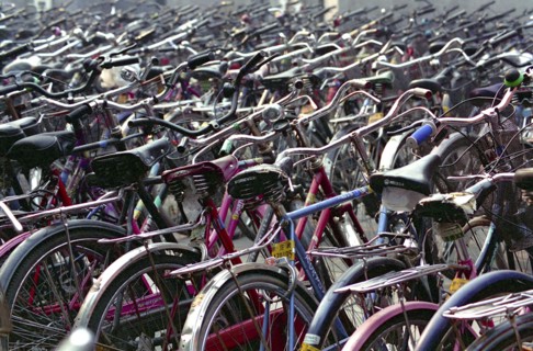 CHINA, Henan, Luoyang, View over mass of bicycles in the City Bike park