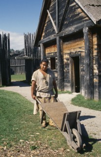 CANADA, Ontario, Indigenous people, Sainte Marie among the Hurons near Midland. Indian man pushing